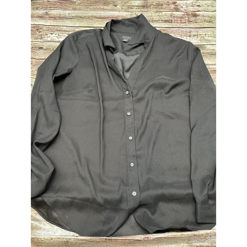 Ann Taylor Factory Womens Size L Sheer Button Up Career Long Sleeve Shirt Top